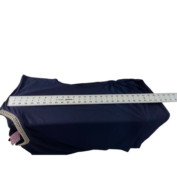 Sweet Wanderer Maternity Medium Navy Blue Embellished Neckline Blouse Top New - Picture 5 of 14